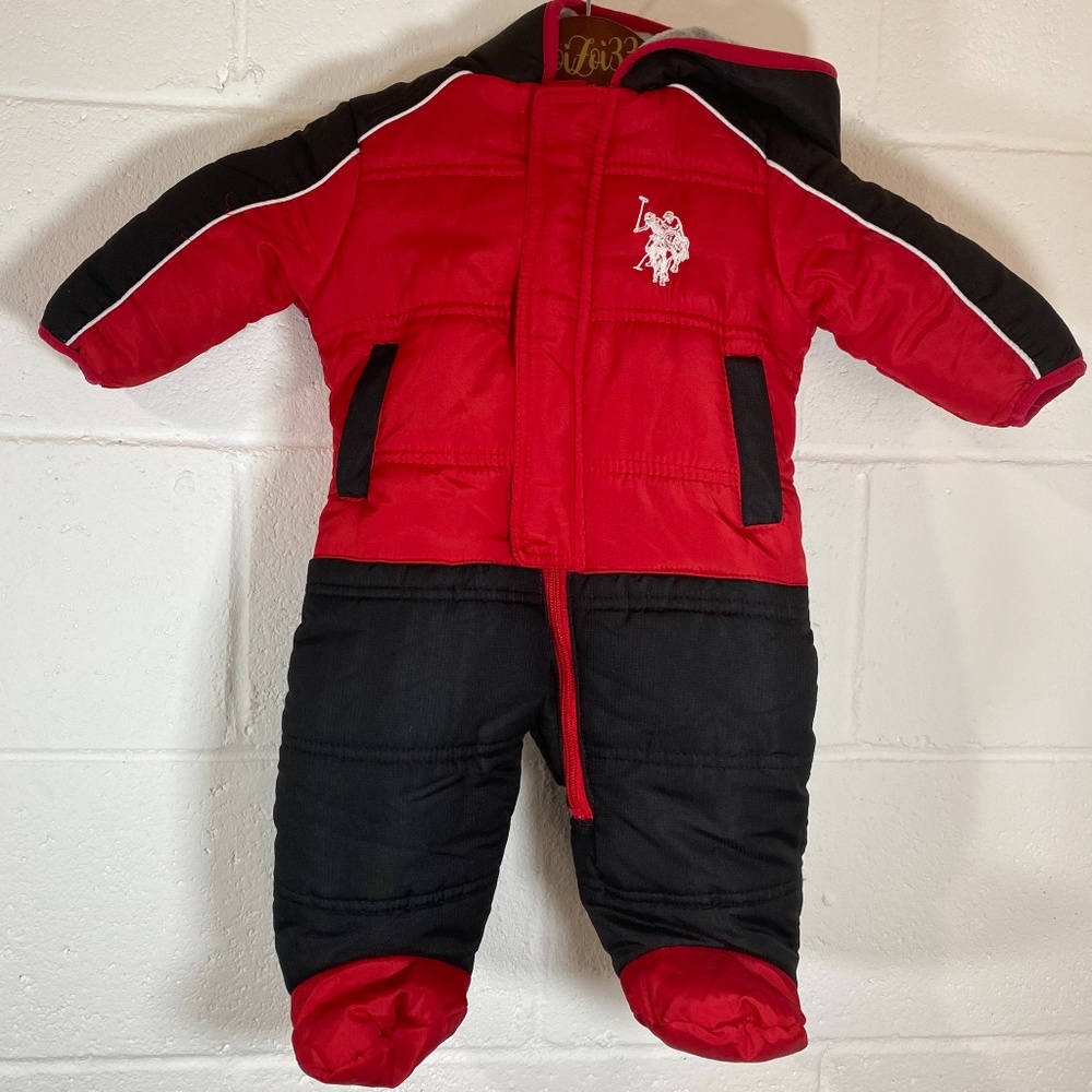 U.S. Polo Assn. Baby's Red Black Snowsuit w Hoodie
